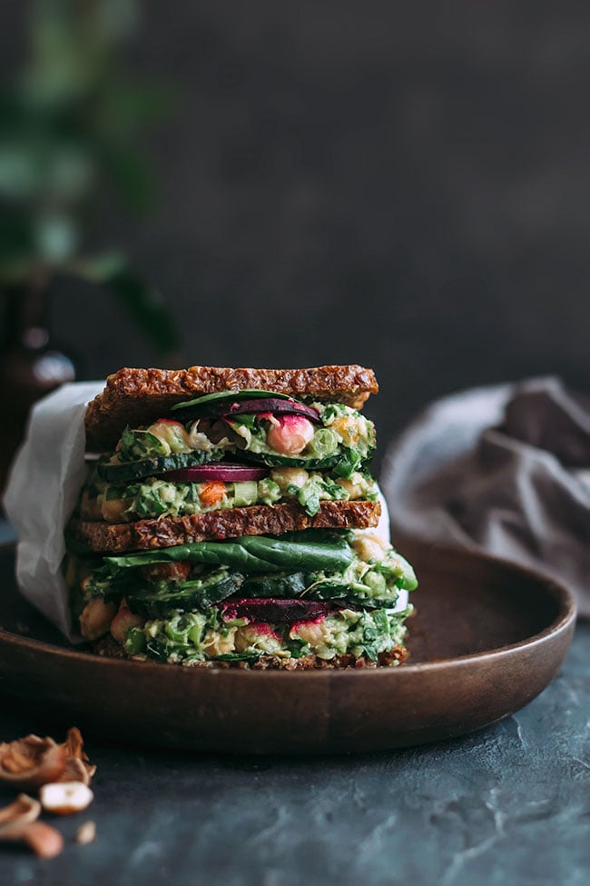 Chickpea Salad Sandwich with Beet Crisps