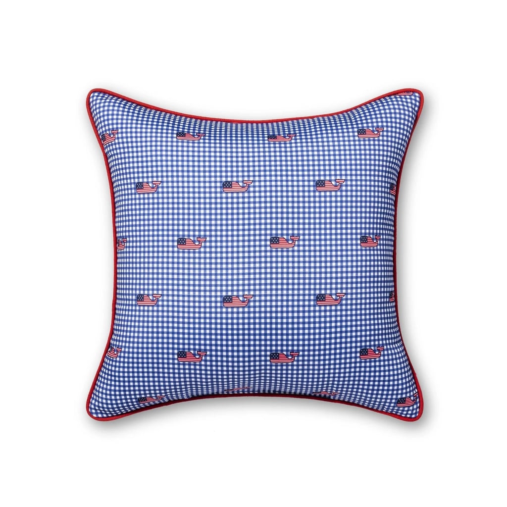 Flag Whale and Gingham Throw Pillow