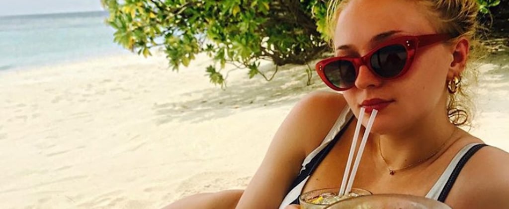 Sophie Turner Striped One Piece Swimsuit