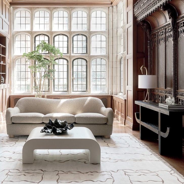 A Fashionable Table CB2 Horseshoe Laquered Linen Coffee Table Best