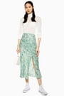 Topshop Green Wavy Animal Satin Bias Skirt