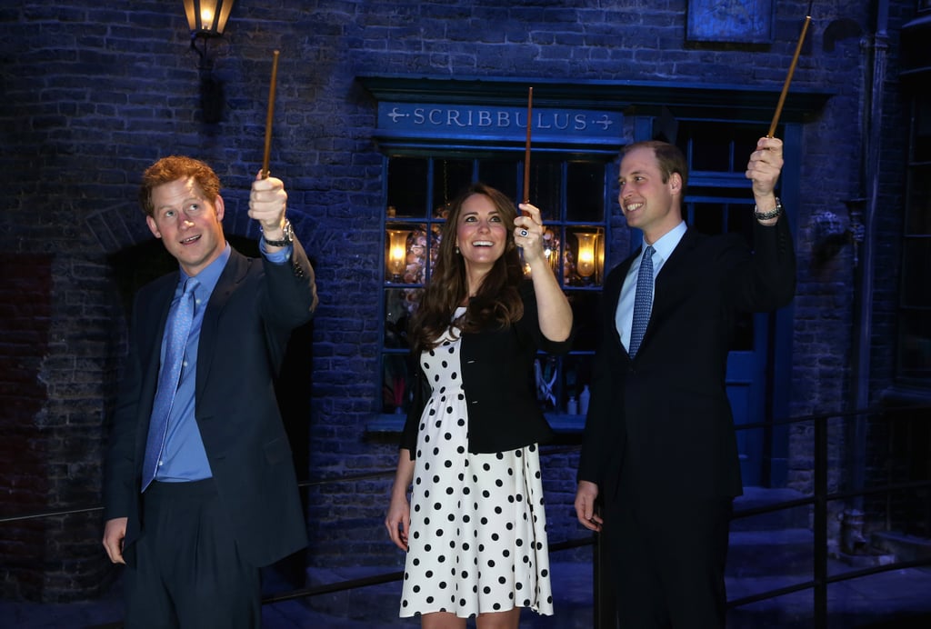Pregnant Kate Middleton and Prince William got goofy with Prince Harry in London's Harry Potter film studio in April 2013.