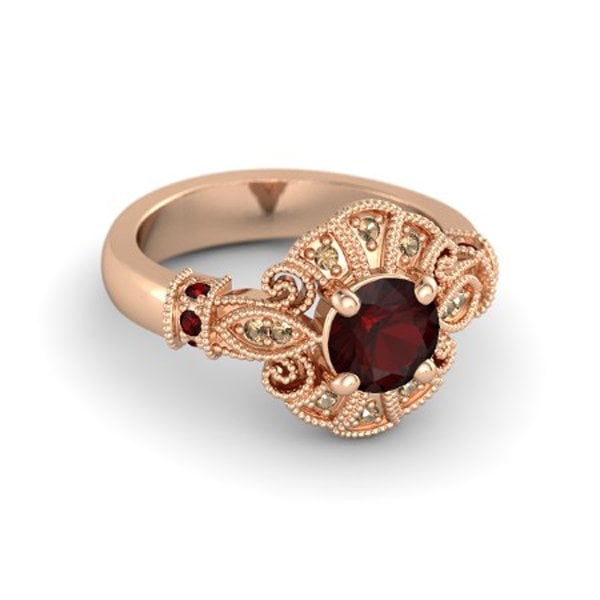 Red Garnet and Smoky Quartz Ring