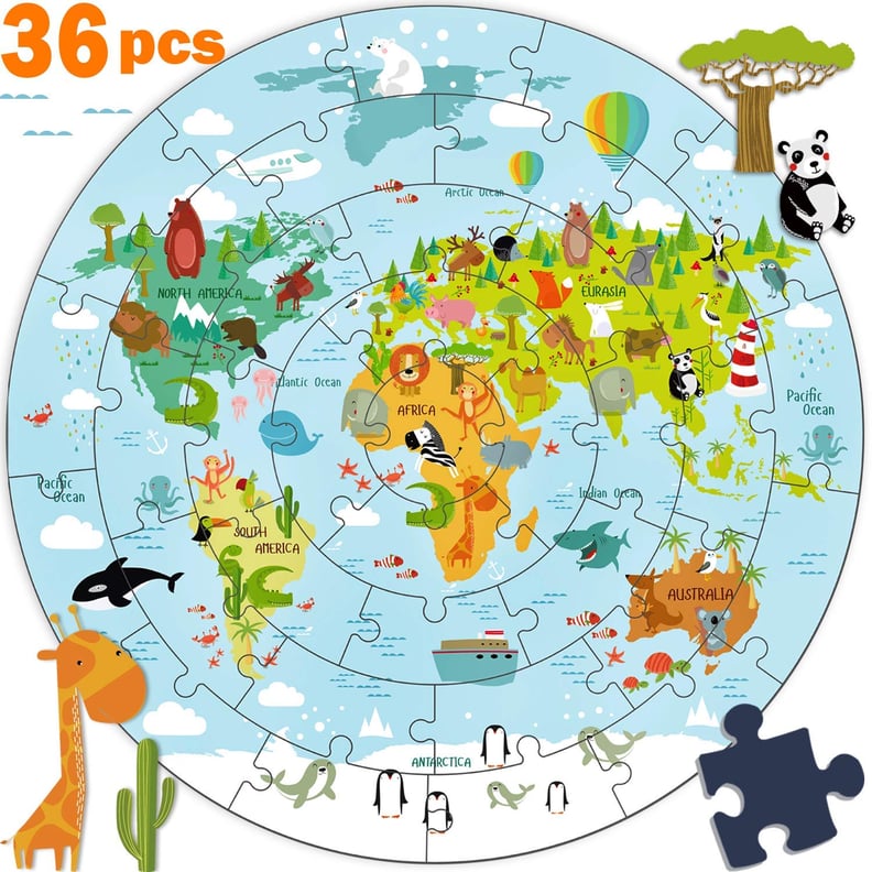 iPlay, iLearn Kids Wooden World Map Jigsaw Puzzle