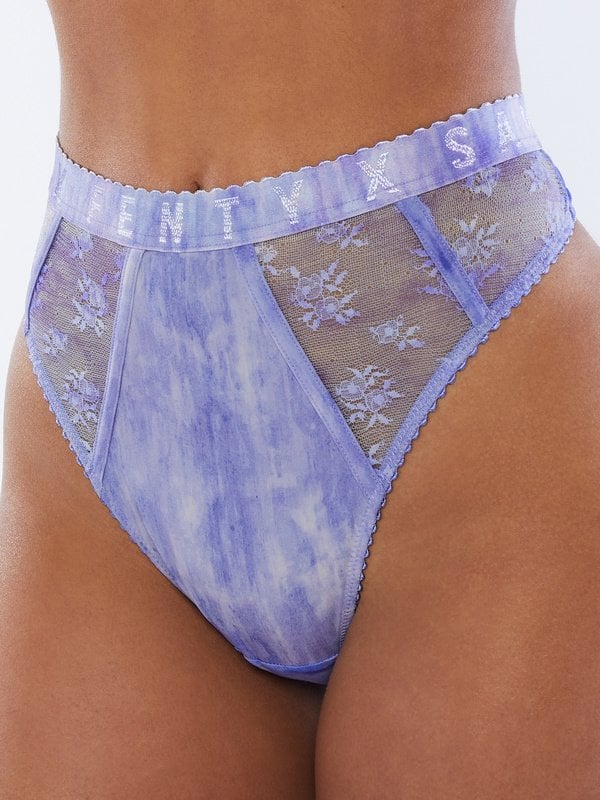 Floral Lace High-Waist Thong in Purple