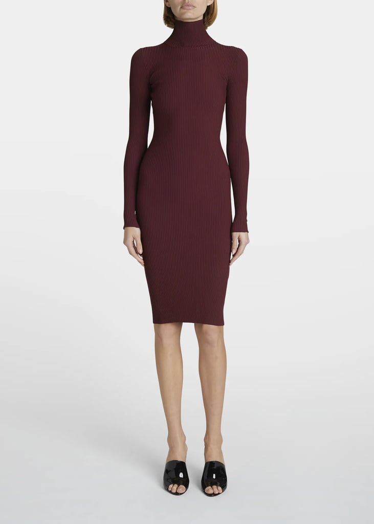 Alaïa Ribbed Knee-Length Turtleneck Bodycon Dress