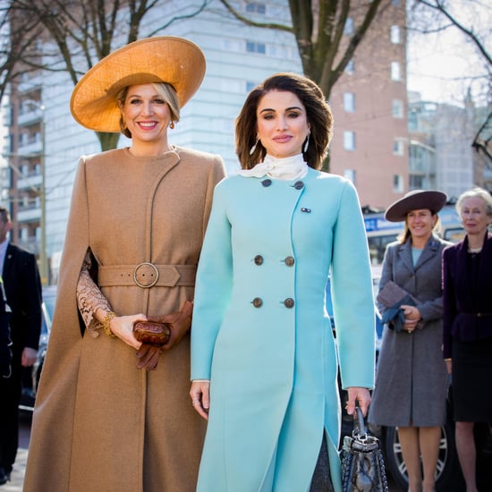 Queen Rania Wearing Light Blue Coat