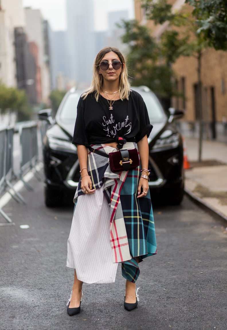 Style One With a Simple Tee and a Plaid Skirt