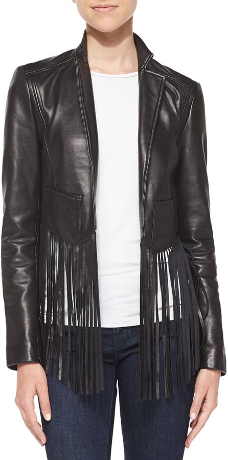 Cusp by Neiman Marcus Fringe-Trim Leather Jacket