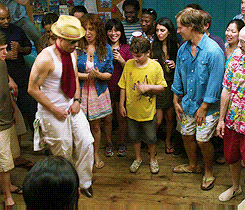 Bless that staff party dance circle in The Way, Way Back, where Sam shows off his best moves as Water Wizz employee Owen.