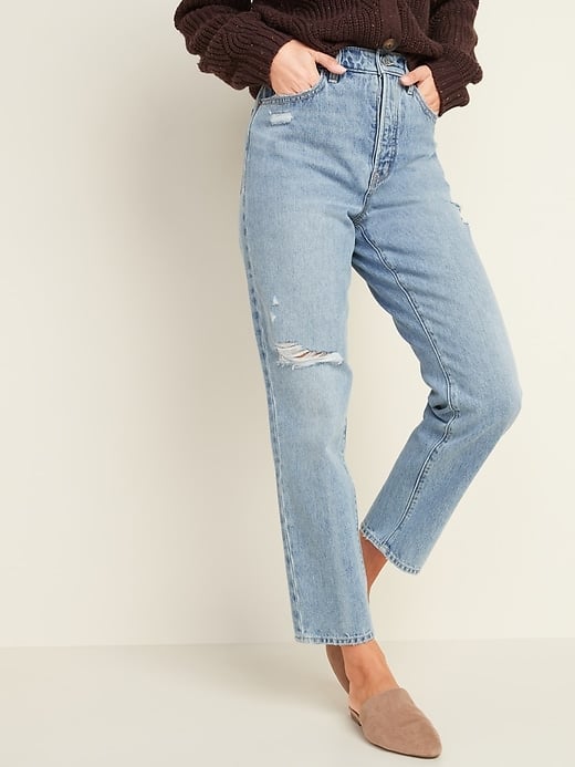 Extra High-Waisted Sky-Hi Straight Rigid Ripped Jeans