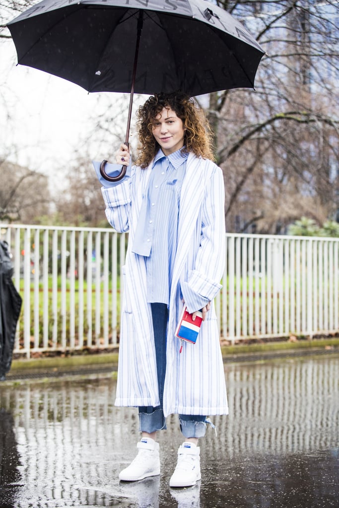 Finish a long, layered oversize outfit with sturdy high tops to add structure.