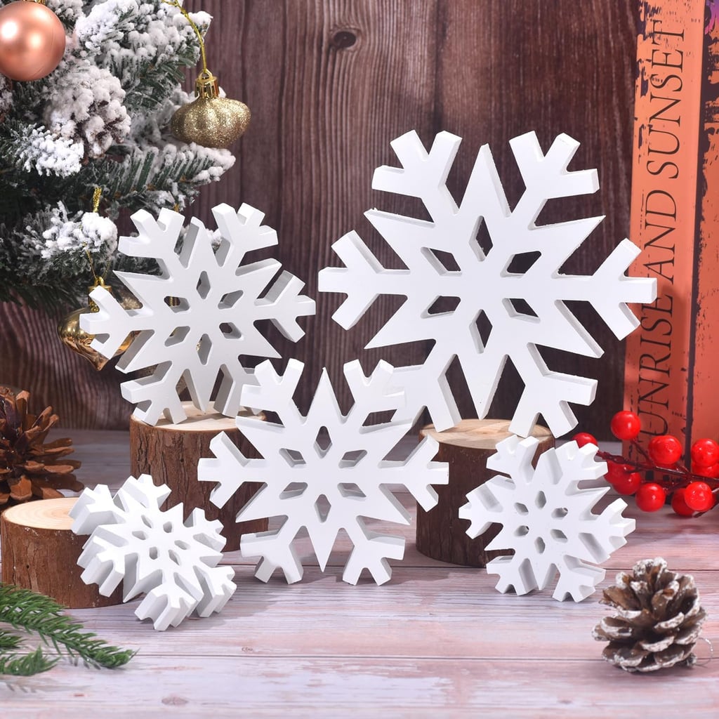 GHOSTMAGIC 5Pcs Christmas Snowflake Wooden Tabletop Decor