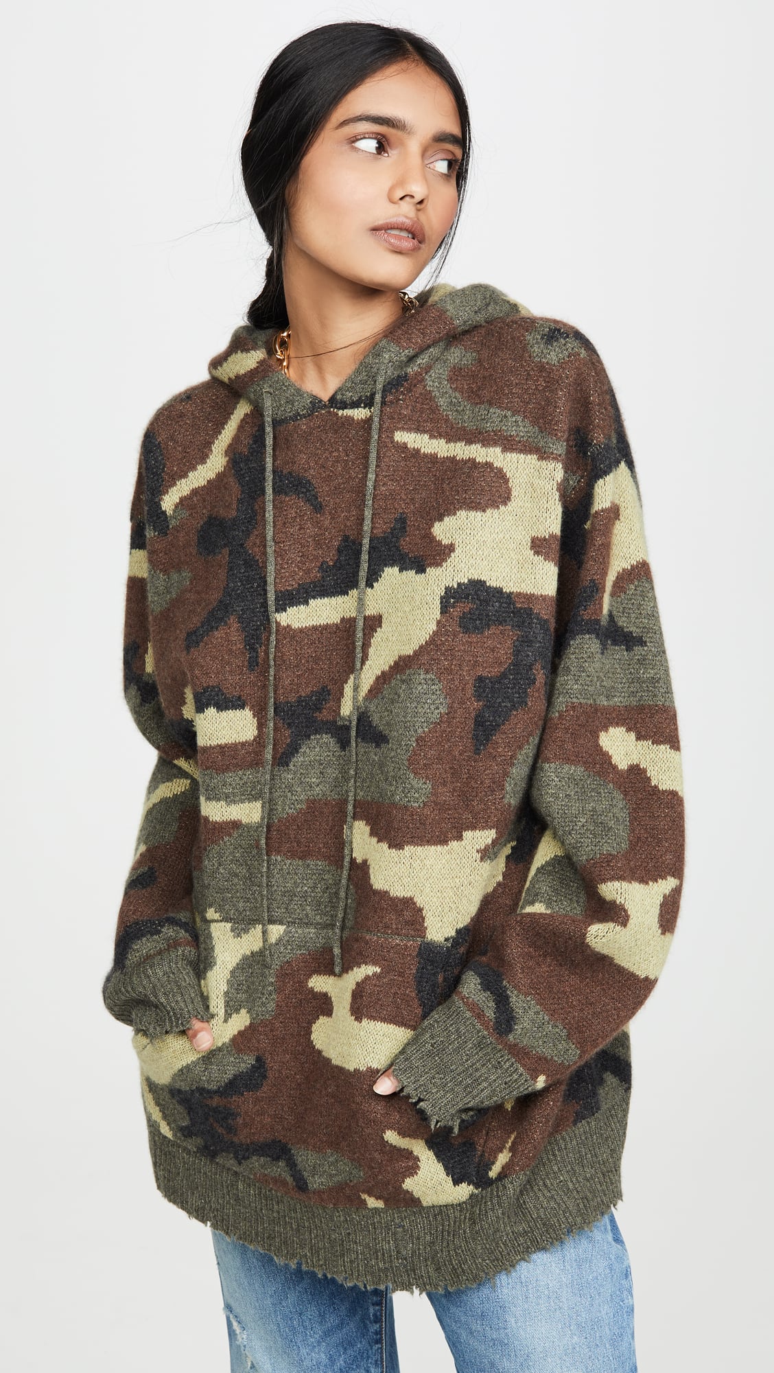 Rihanna Wears an Oversize Camo Cardigan as a Dress POPSUGAR Fashion