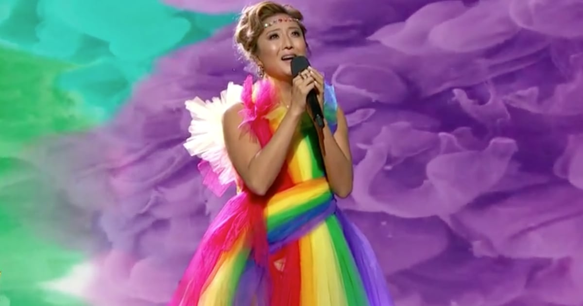 We’re Enamored by the Rainbow Gown Ashley Park Wore to Sing “Over The Rainbow”