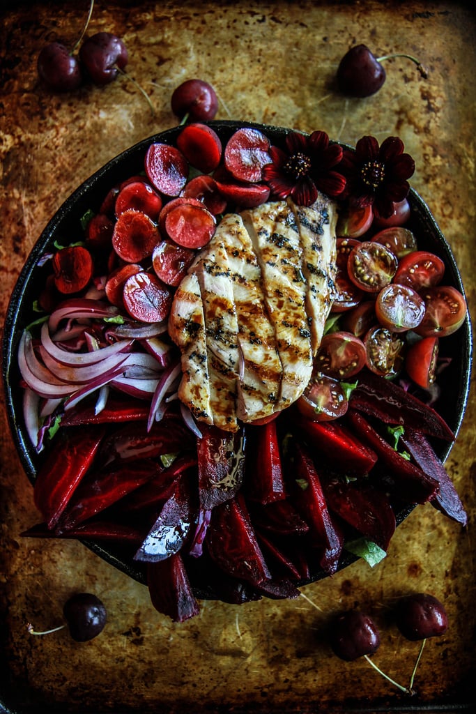 Grilled Chicken Breast and Beet and Cherry Salad