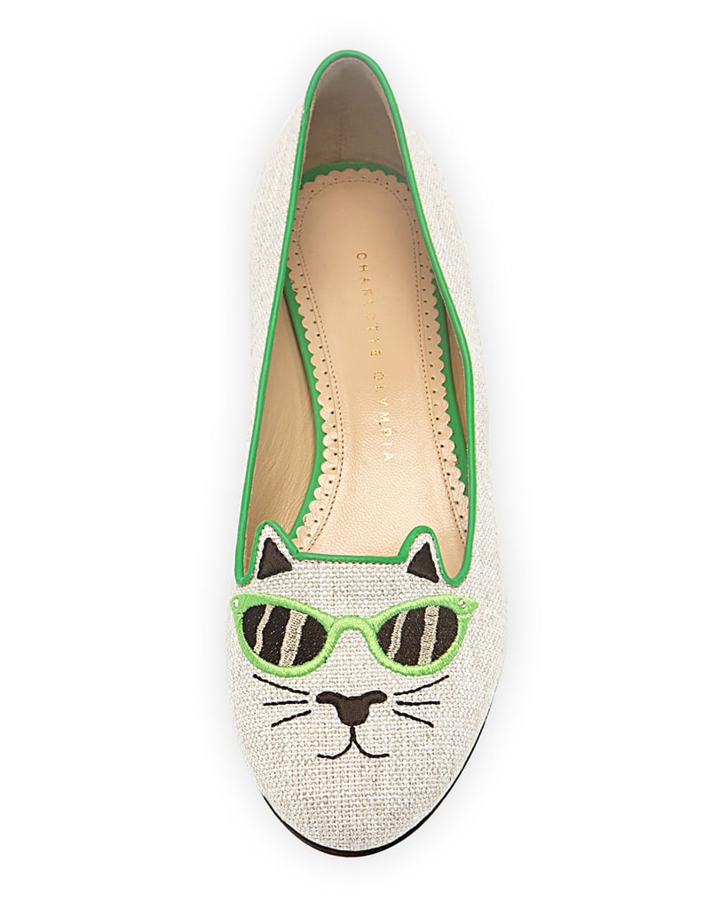 Charlotte Olympia Sunkissed Kitty Canvas Flat in Green ($695)