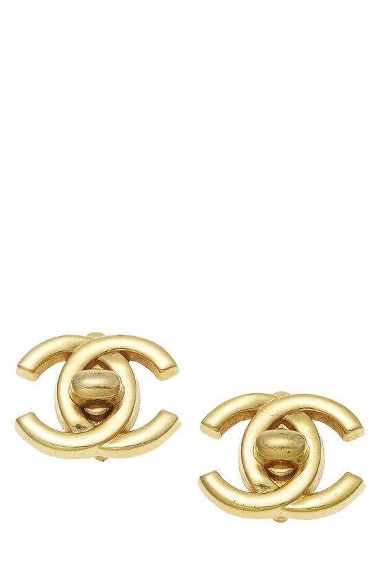 What Goes Around Comes Around Chanel Gold 'CC' Turnlock Earrings Small