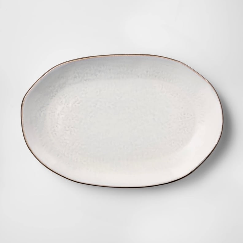 Cravings by Chrissy Teigen Oval White Stoneware Platter With Brown Rim