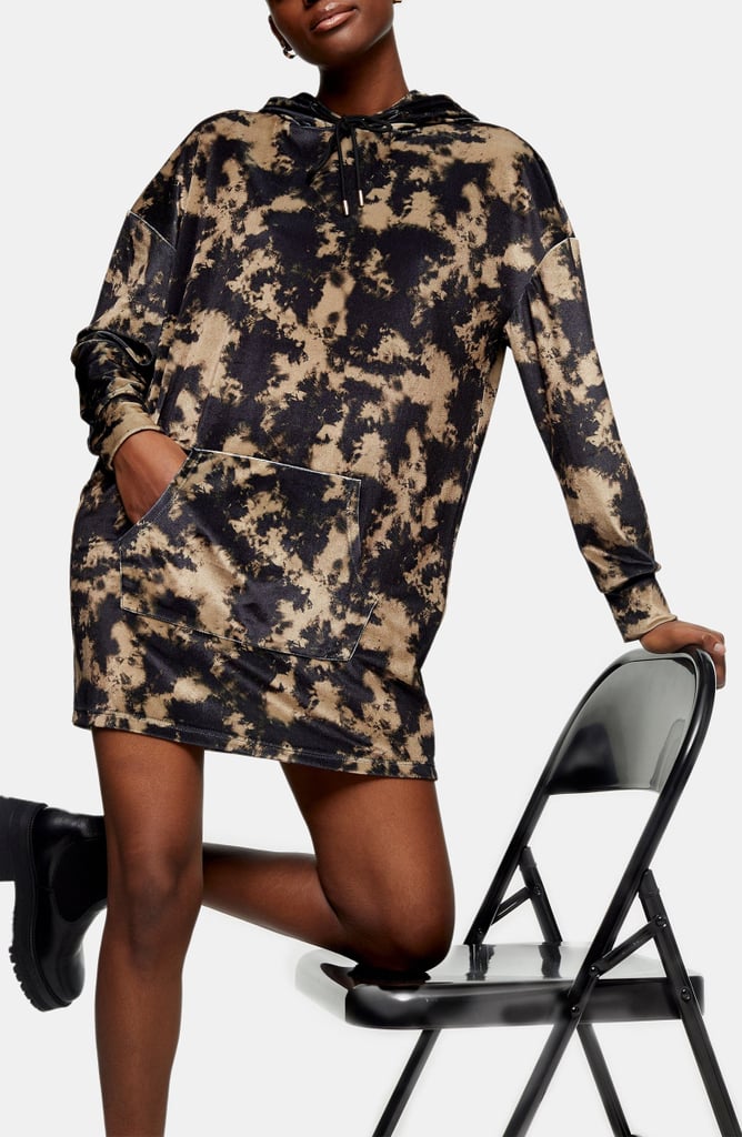 Topshop Tie Dye Long Sleeve Velvet Sweatshirt Dress