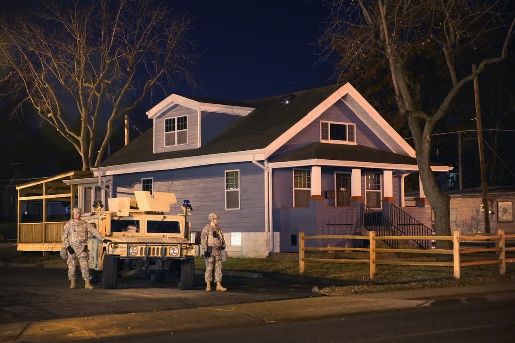 National Guard troops were situated near the Ferguson police station.
