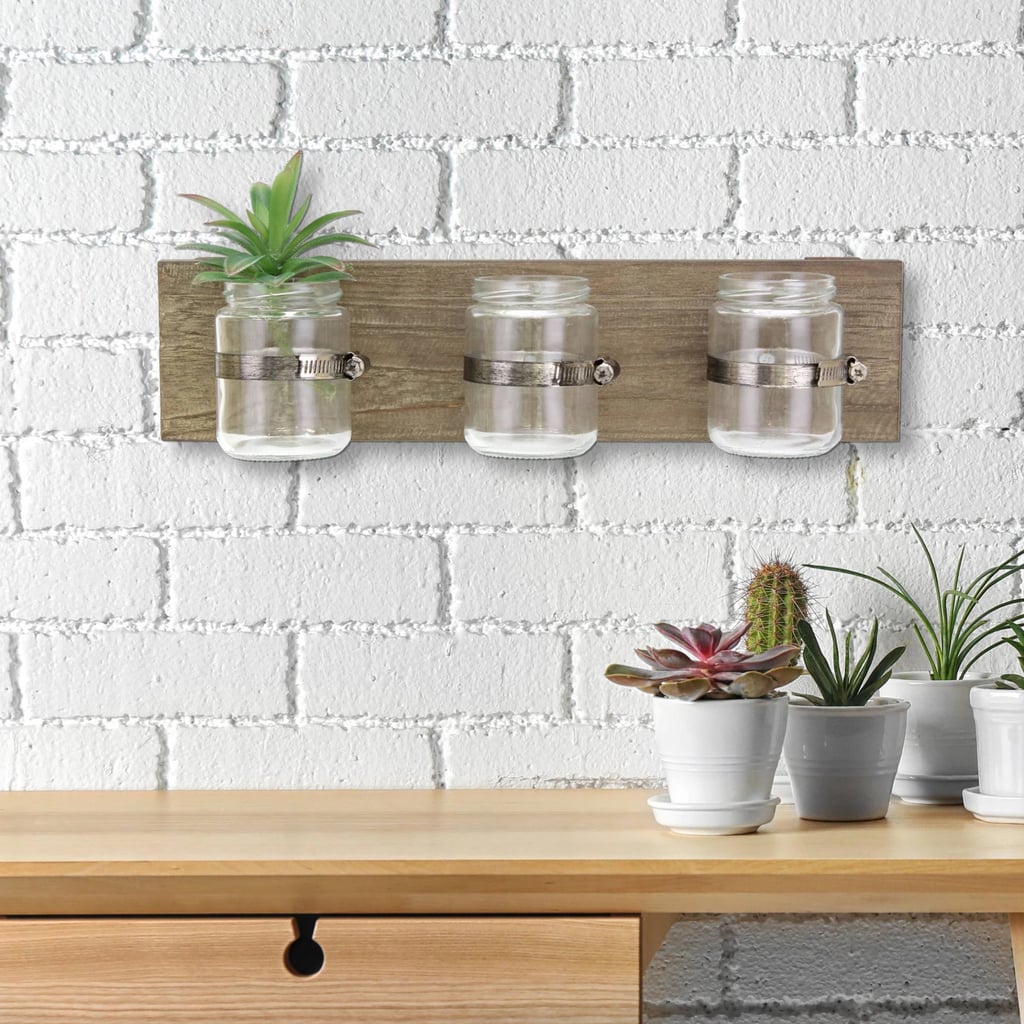 Rustic Natural Wood Wall Decor with 3 Glass Jars