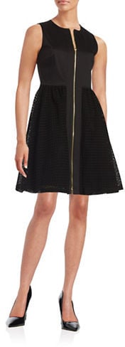 Calvin Klein Zip-Front Eyelet Dress ($128) | The 4th Was Totally With  Michelle Obama in This Smashing LBD | POPSUGAR Fashion Photo 6