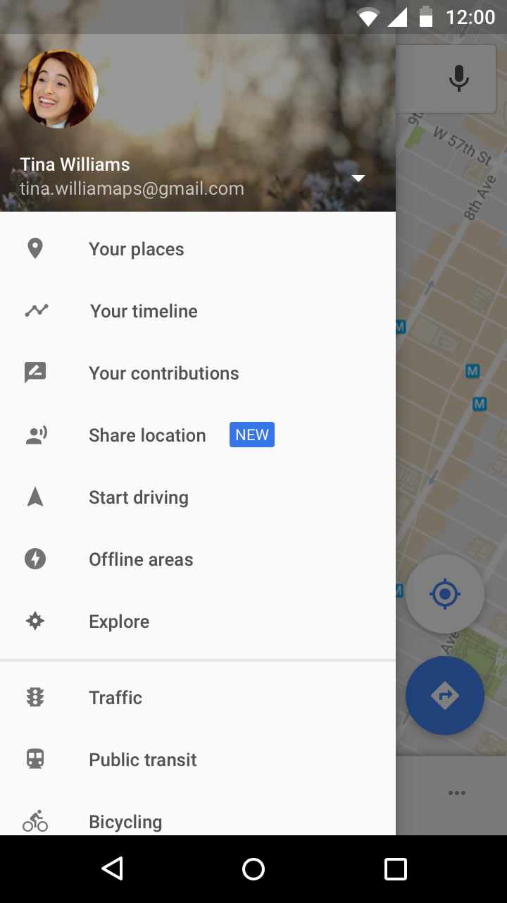 Open up Google Maps and tap the three bars in the search bar.