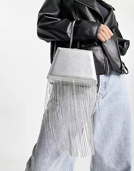 Topshop Sorcha Diamante Tassel Bag in Silver