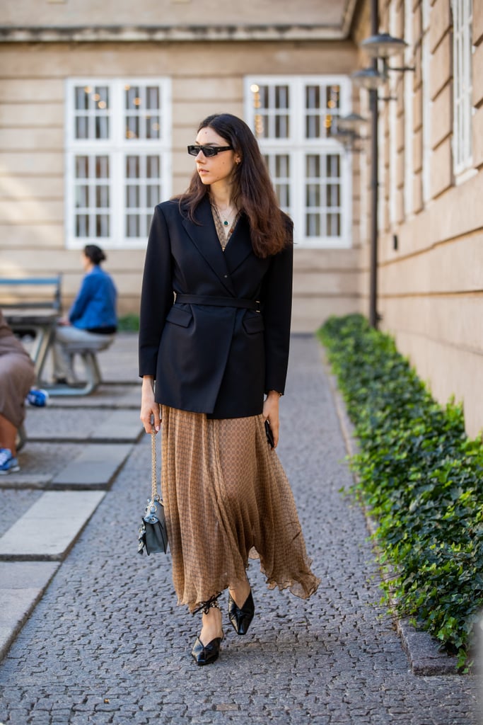 Autumn Outfit Idea: Blazer + Maxi Skirt + Flats