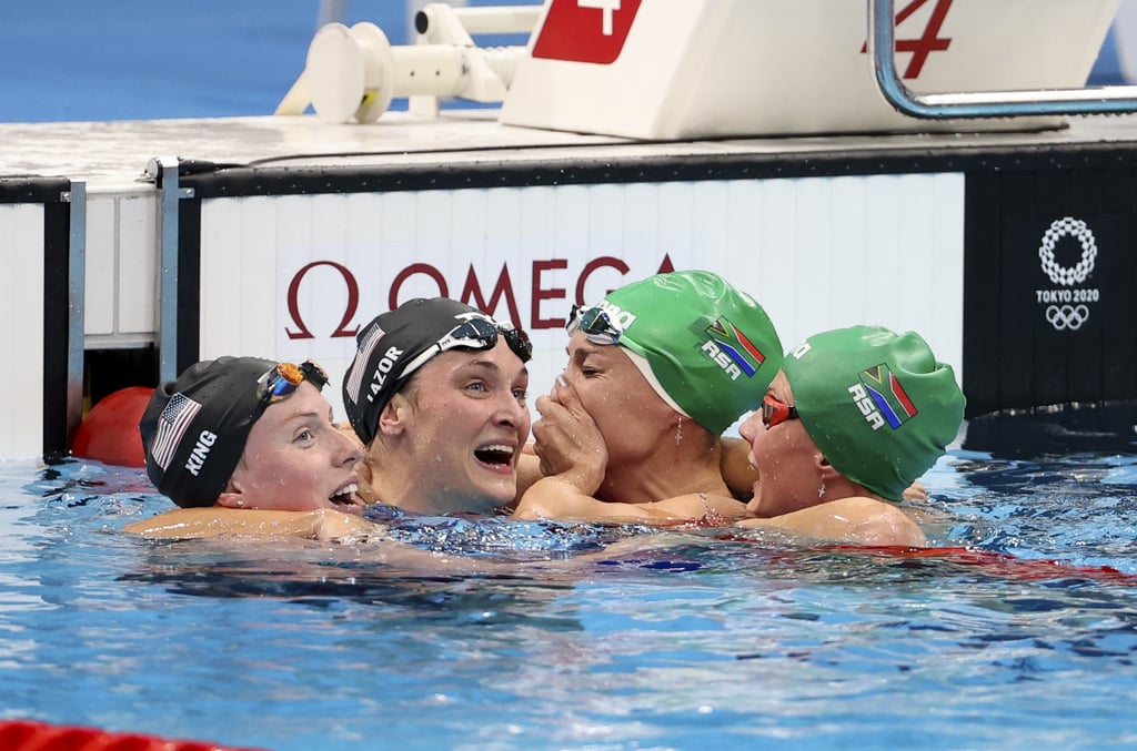 Olympic Swimmers Celebrate After Women's 200m Breaststroke