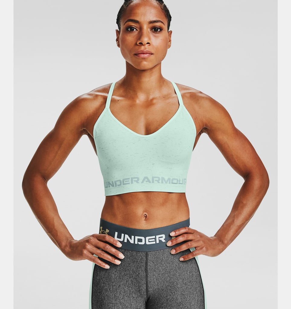 UA Seamless Low Long Heather Sports Bra Shop These Under Armour Sports Bras Before Hiking