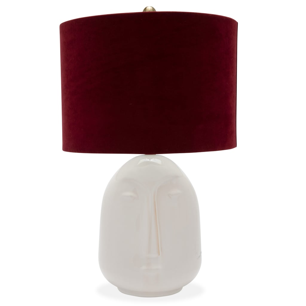 The Forgotten Era Ceramic Face Lamp With Venetian Wine Velvet Shade