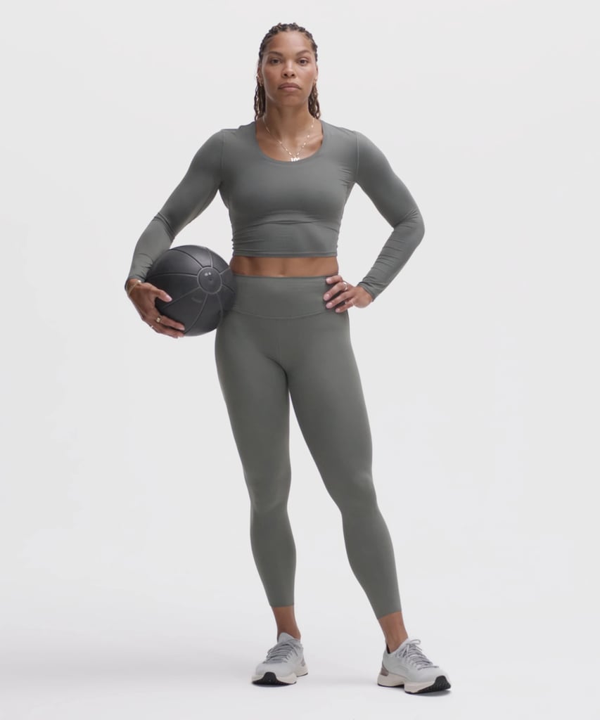 Lululemon Unrestricted Power High-Rise Tight 25" ($118)
Lululemon's Unrestricted Power collection was crafted for ultimate flexibility during strength training — but it's supportive too, with intentional seamlines that purposefully contour the glutes.
Pros: They have a no-dig waistband and no inseam, so they won't chafe during your hardest weighted moves.
Cons: While the waistband doesn't dig, some reviewers report that it rolls down with movement, so finding the proper size is key. If you're a fan of the brand and own the Align, Lululemon suggests one size up from your go-to.
Material: Recycled polyester, lycra elastane, nylon
Length: 25"
Colorways: 3
Sizes: 0-14
Who it's best for: Strength trainers who prefer a soft, sleek feel with unrestricted range of movement.
Extras: They have an internal waistband pocket and laser cut hems that don't dig in.
Editor Quote: "I'm a Lululemon leggings devotee when it comes to running, and these do not disappoint for strength, which is my go-to these days. My number one issue with leggings is movement (I just hate when they slide down or slightly shift with my stride or reps!) and these stay put throughout my entire workout." — Sarah Wasilak, shopping director