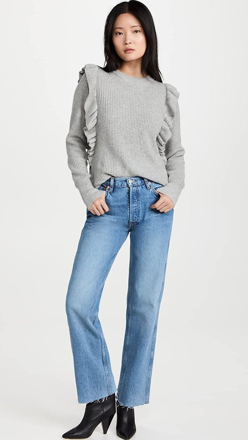 A Gray Sweater: 7 For All Mankind Rib Ruffle Sweater