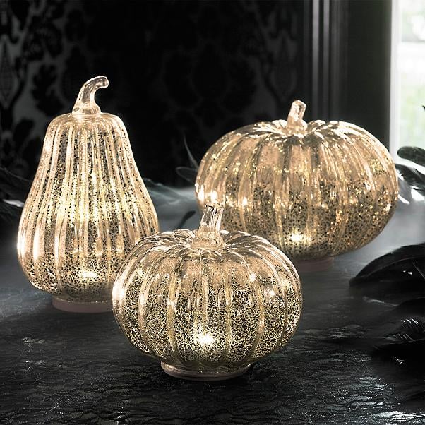 Mercury Glass LED Pumpkins Set of Three | Glamorous Halloween Decor