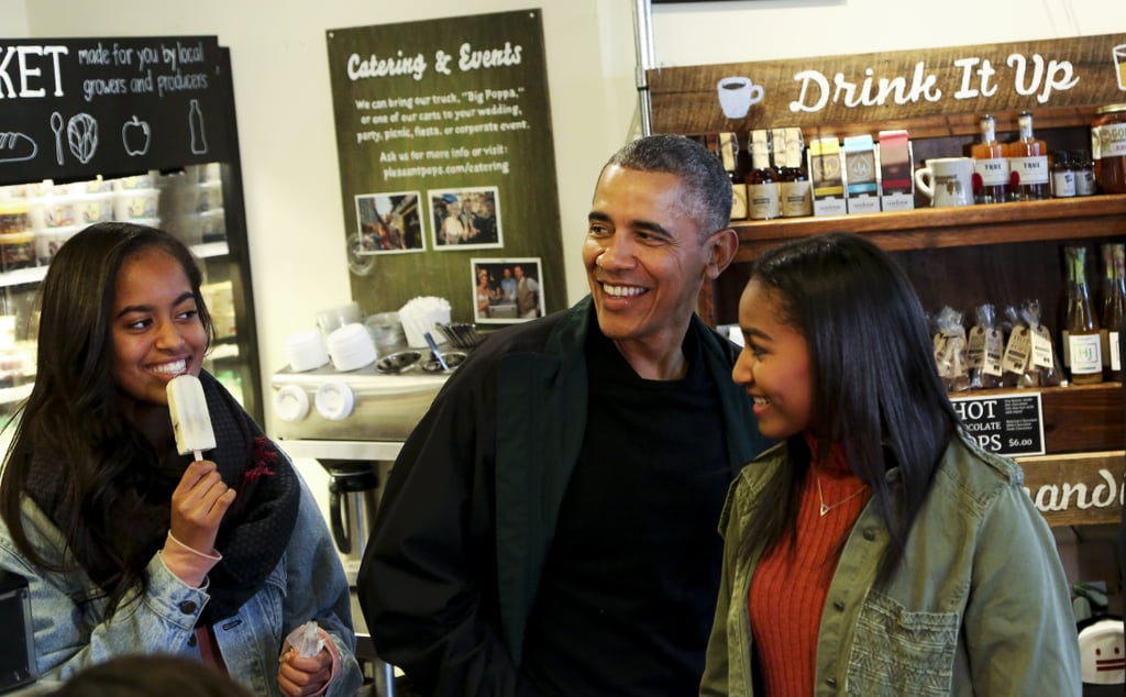 Malia and Sasha enjoyed ice cream with their dad during Small Business Saturday in November 2015.