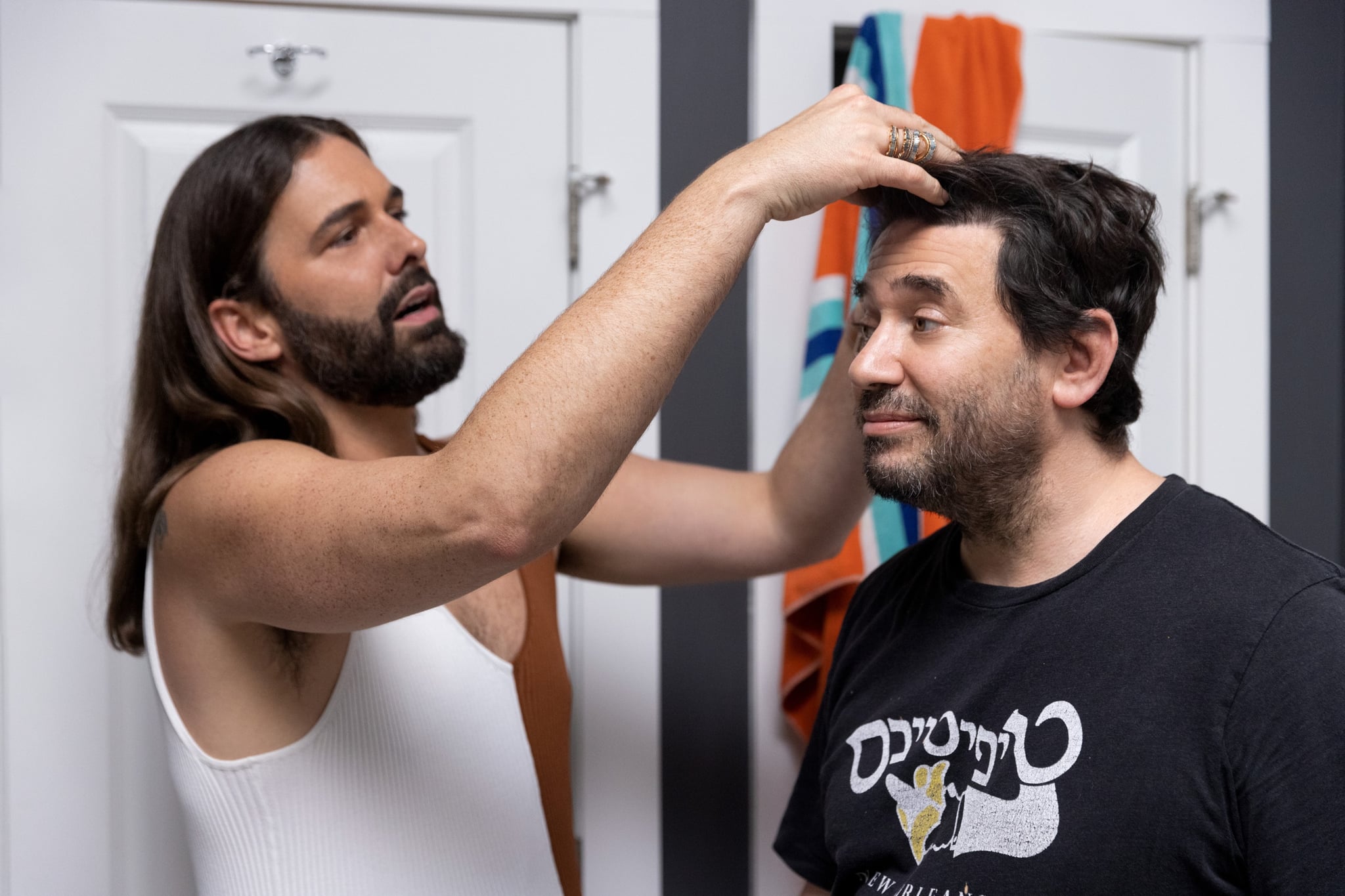 Jonathan Van Ness doing hair on Netflix's Queer Eye