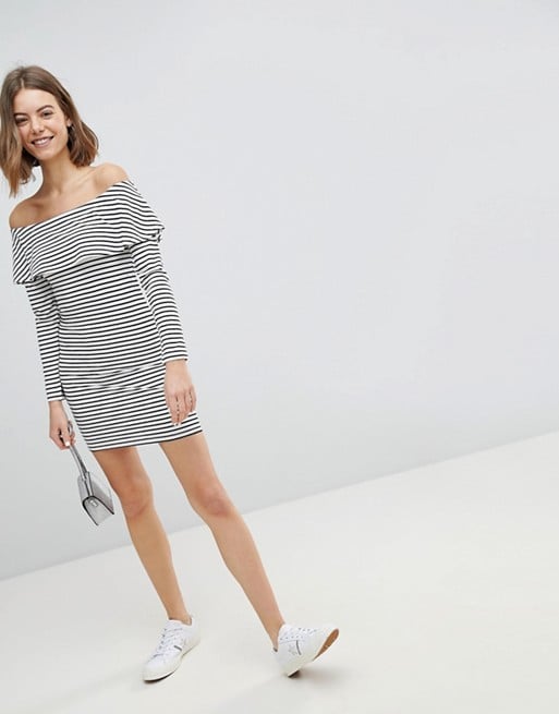 long sleeve bardot bodycon dress