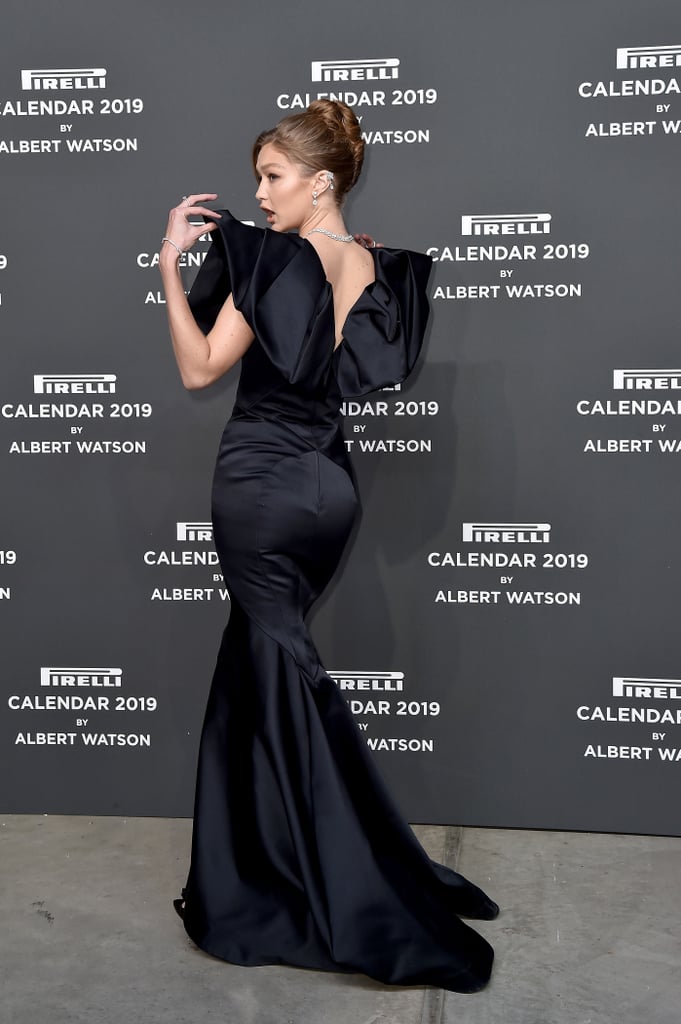 Gigi Hadid Black Zac Posen Dress at Pirelli Calendar Event