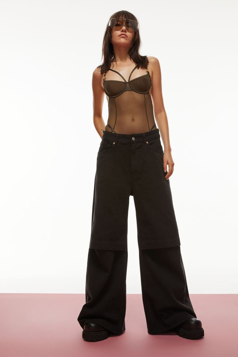 A Cool Outfit: H&M Oversized Cut-out Jeans and H&M Sheer Mesh Bodysuit