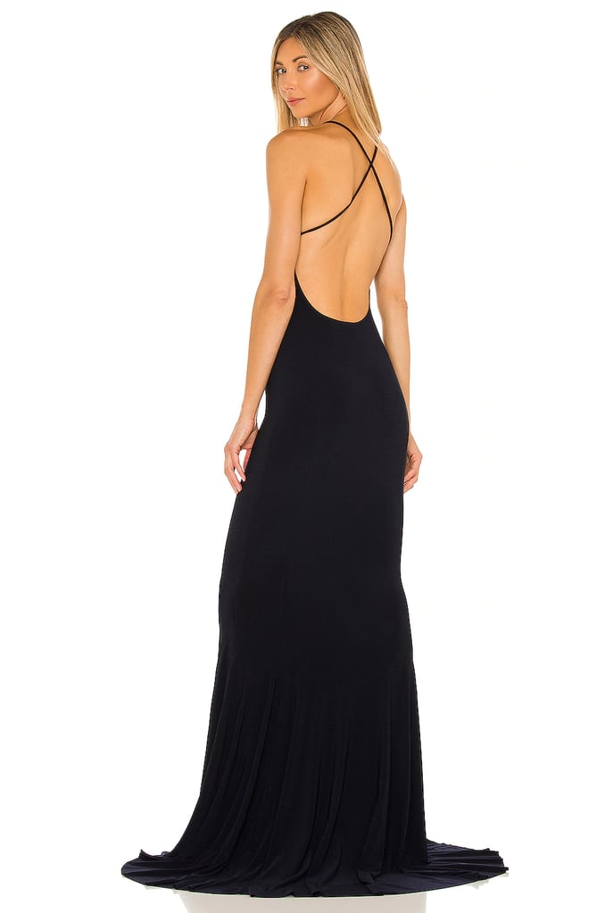 A Sexy Dress: Norma Kamali x Revolve Low Back Slip Mermaid Fishtail Gown