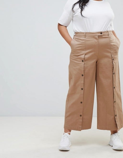 button front wide leg pants