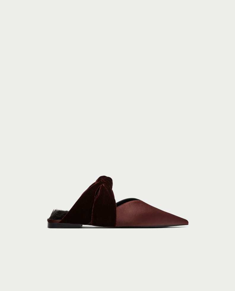 Zara Backless Velvet Shoe With Bow