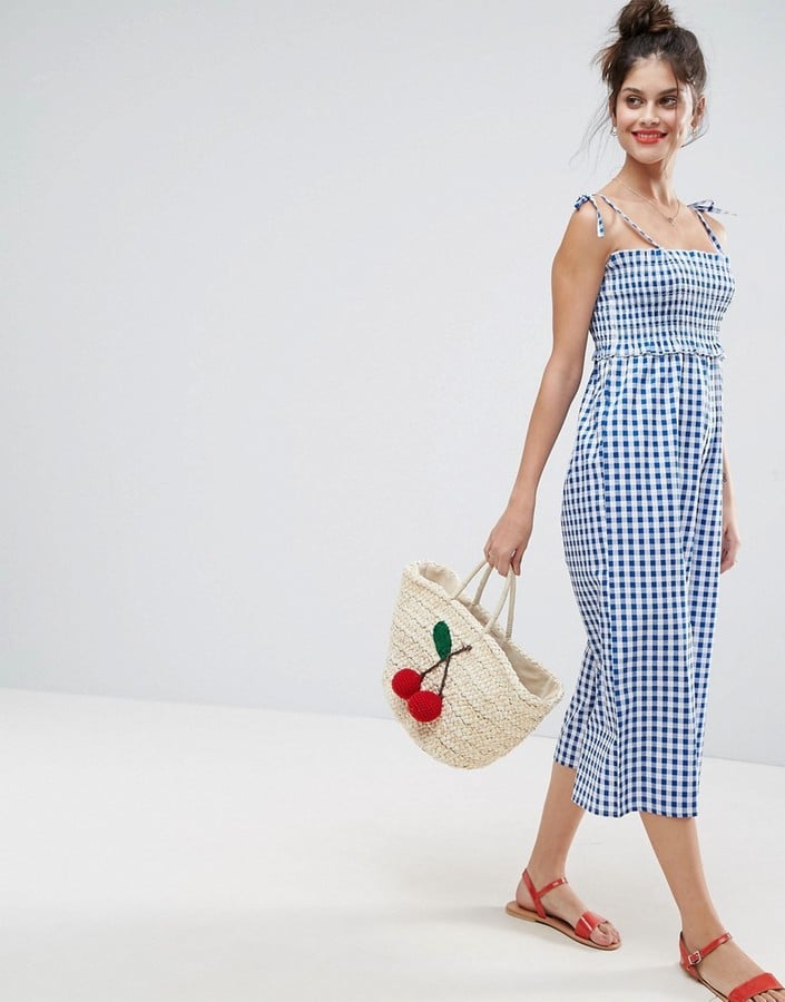 blue gingham jumpsuit