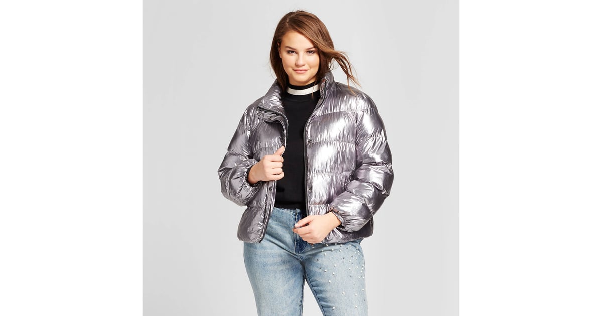 plus size metallic puffer jacket