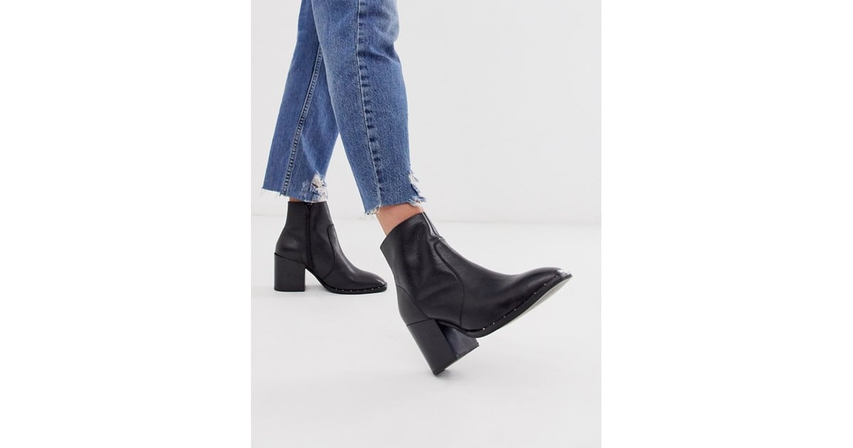 Asos design restore leather studded block heel boots in sale black