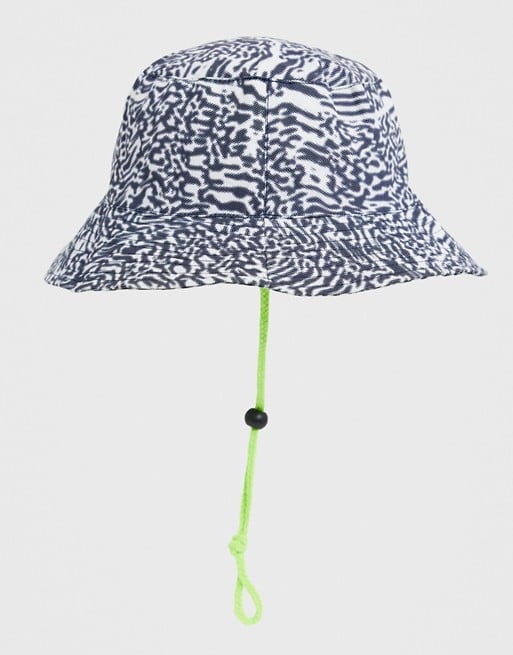 ASOS DESIGN safari hat in abstract leopard print with neon cord