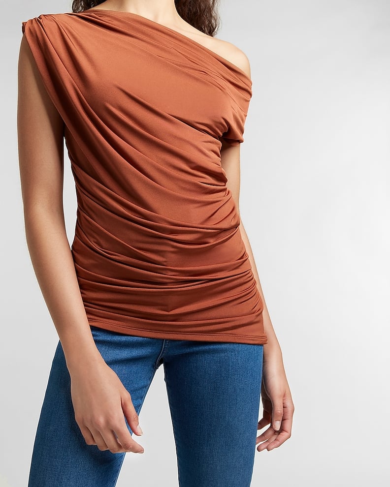 Satin Draped One Shoulder Tee