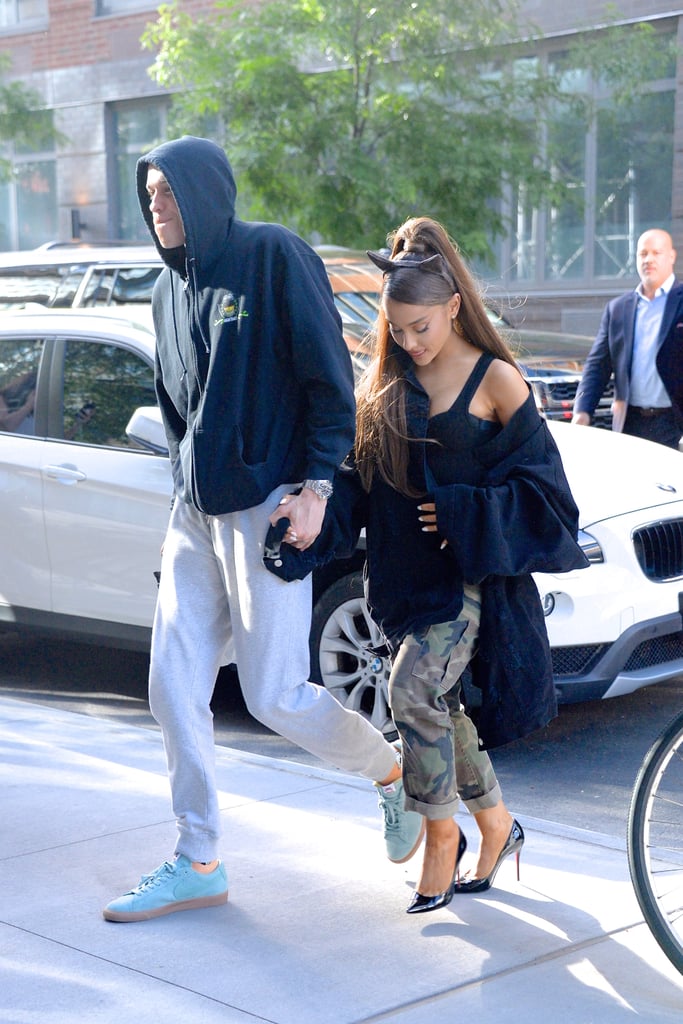 Ariana joined Pete again in the Big Apple in late June, working Re/Done cargo pants and an oversize denim jacket with Christian Louboutin heels. Her iconic cat ears were the icing on the cake.